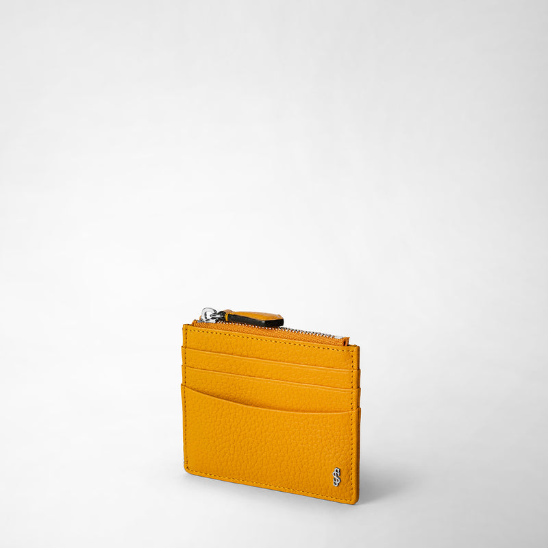 Serapian Zip card case in cachemire leather ochre Pezzi Unici