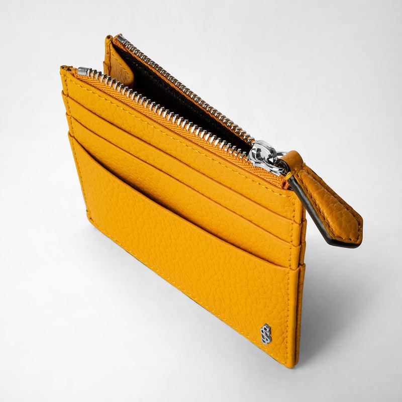 Serapian Zip card case in cachemire leather ochre Pezzi Unici