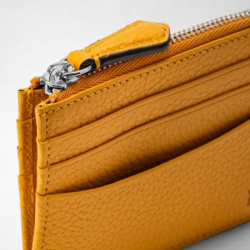 Serapian Zip card case in cachemire leather ochre Pezzi Unici