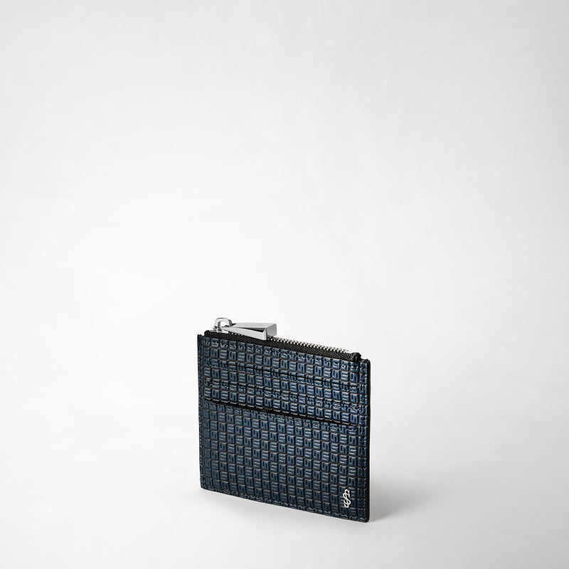 Serapian Zip card case in stepan ocean blue and black Acquista Ora