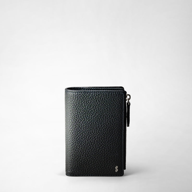 Serapian Vertical billfold with zip in cachemire leather navy blue