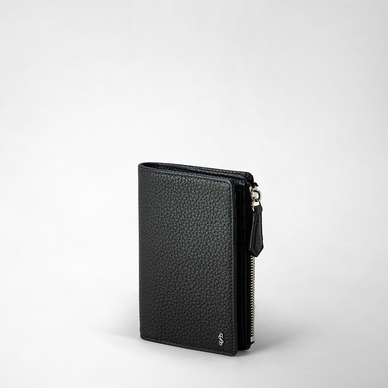 Serapian Vertical billfold with zip in cachemire leather navy blue Affare Del Giorno