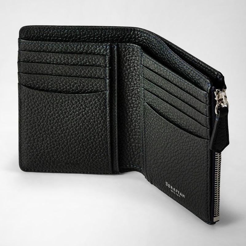 Serapian Vertical billfold with zip in cachemire leather navy blue Affare Del Giorno