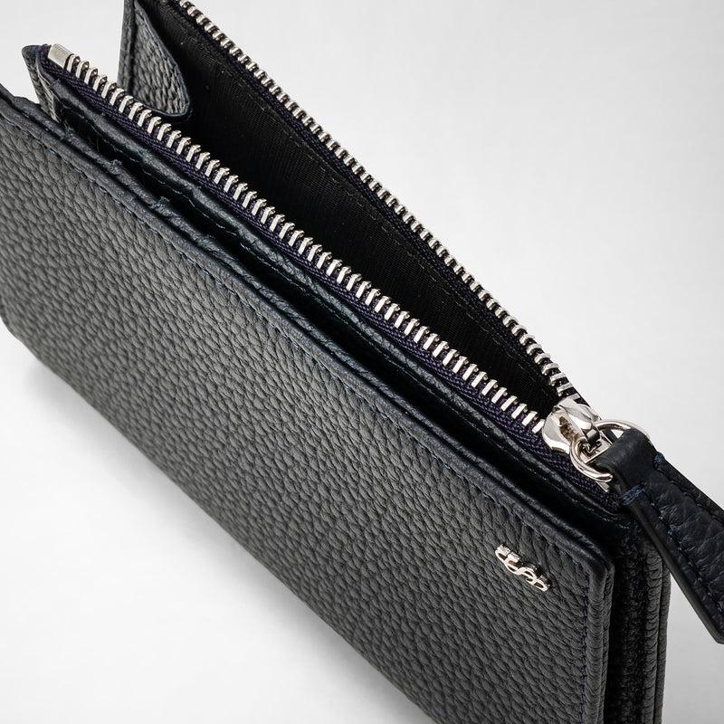 Serapian Vertical billfold with zip in cachemire leather navy blue Affare Del Giorno