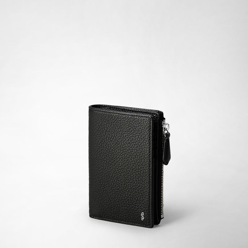 Serapian Vertical billfold with zip in cachemire leather black Prezzo Ridotto