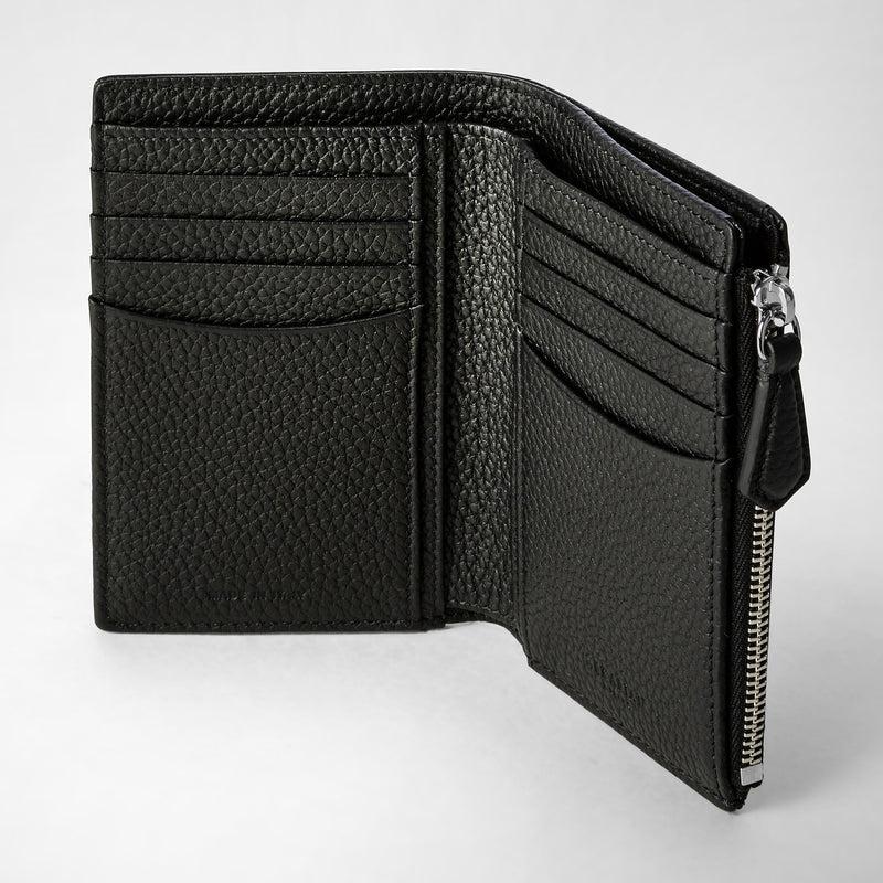 Serapian Vertical billfold with zip in cachemire leather black Prezzo Ridotto