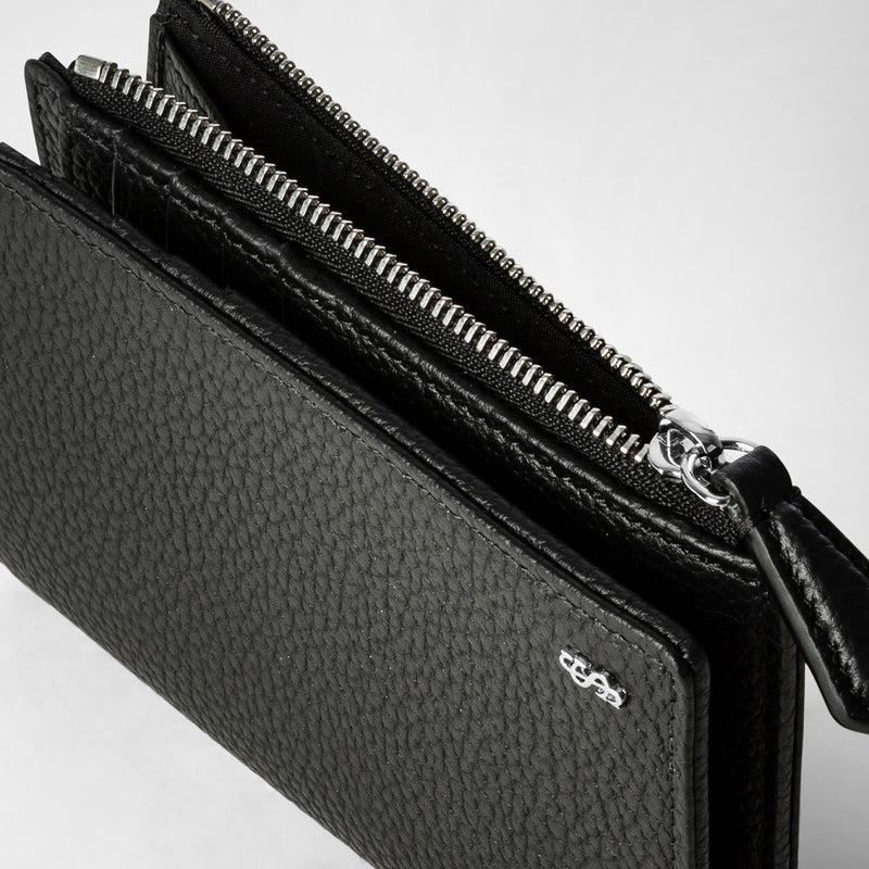 Serapian Vertical billfold with zip in cachemire leather black Prezzo Ridotto