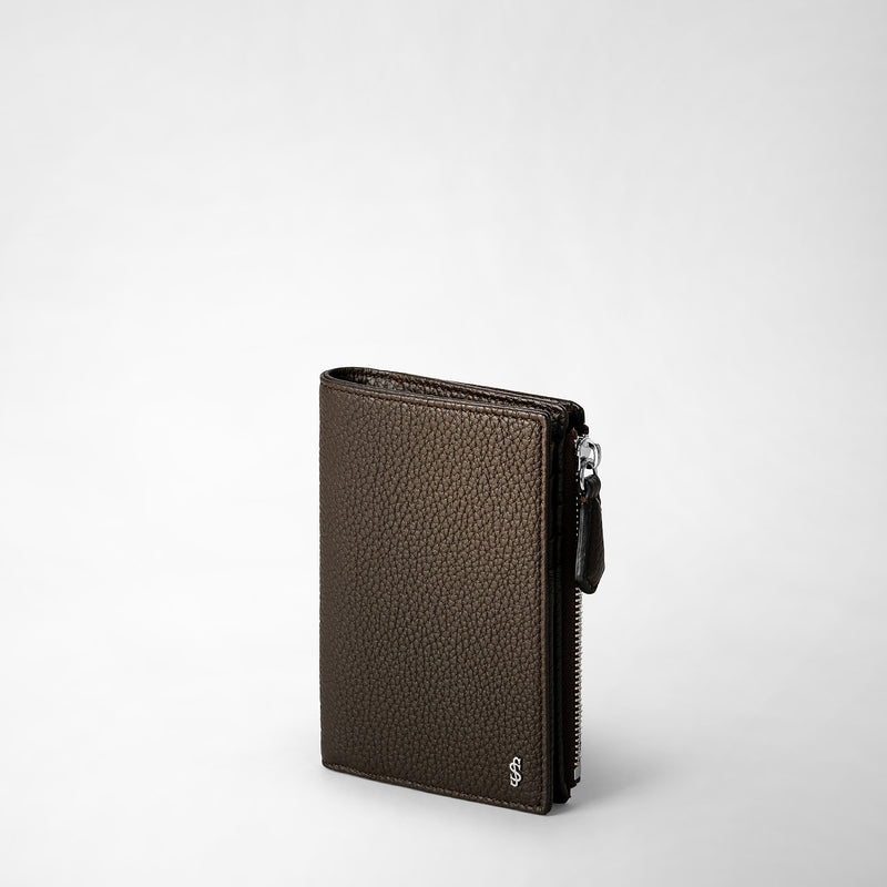 Serapian Vertical billfold with zip in cachemire leather espresso Sottocosto