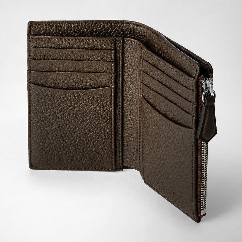 Serapian Vertical billfold with zip in cachemire leather espresso Sottocosto