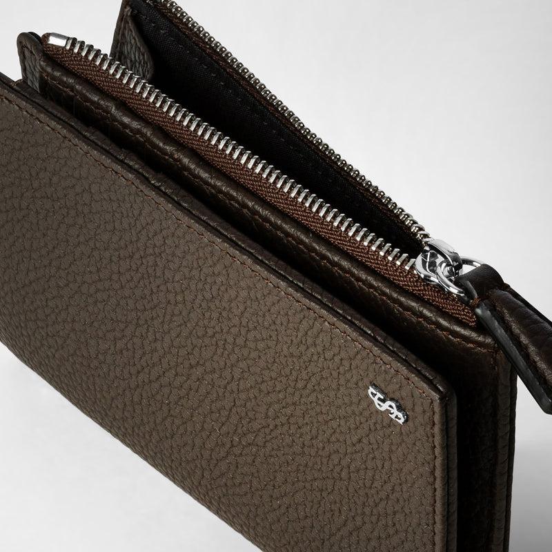 Serapian Vertical billfold with zip in cachemire leather espresso Sottocosto