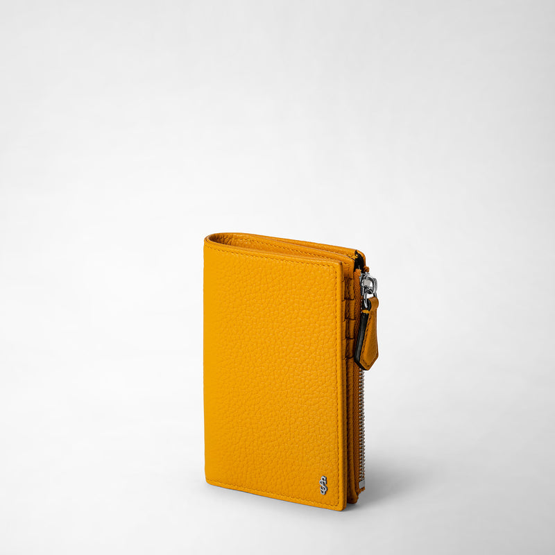 Serapian Vertical billfold with zip in cachemire leather ochre Convenienza