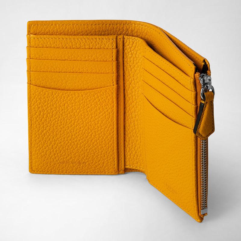 Serapian Vertical billfold with zip in cachemire leather ochre Convenienza