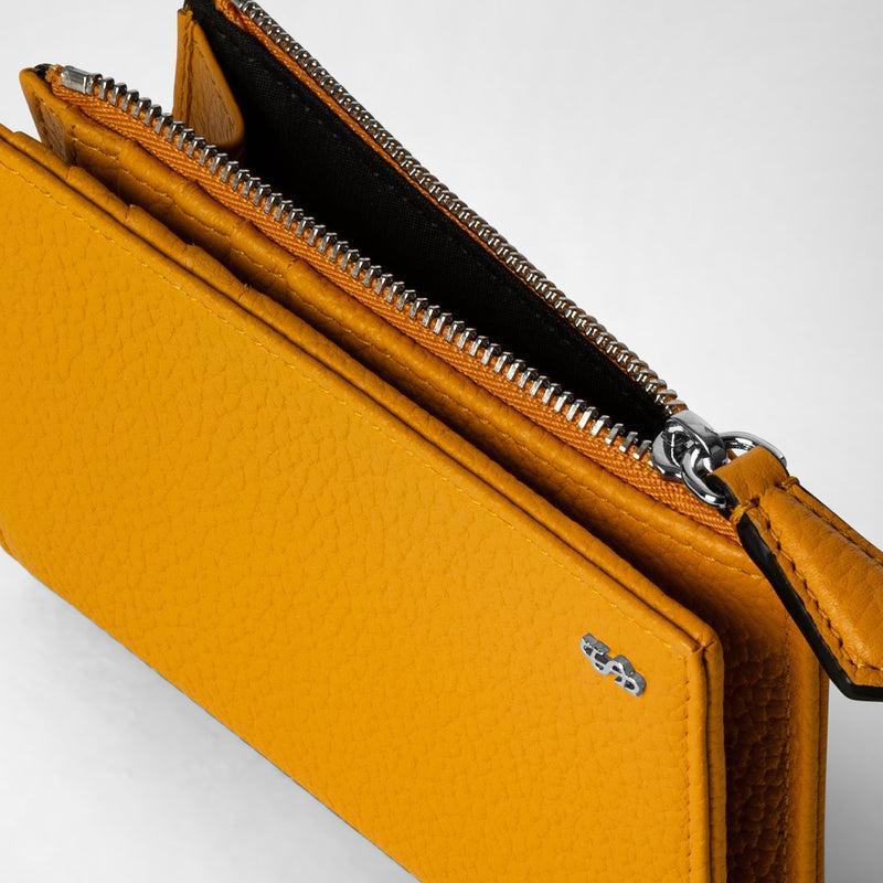 Serapian Vertical billfold with zip in cachemire leather ochre Convenienza