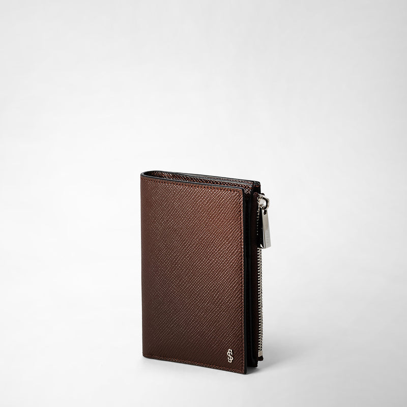 Serapian Vertical billfold with zip in evoluzione leather burgundy Novità