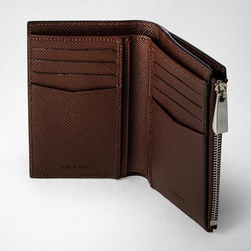 Serapian Vertical billfold with zip in evoluzione leather burgundy Novità