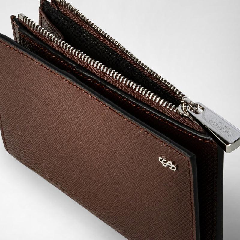Serapian Vertical billfold with zip in evoluzione leather burgundy Novità