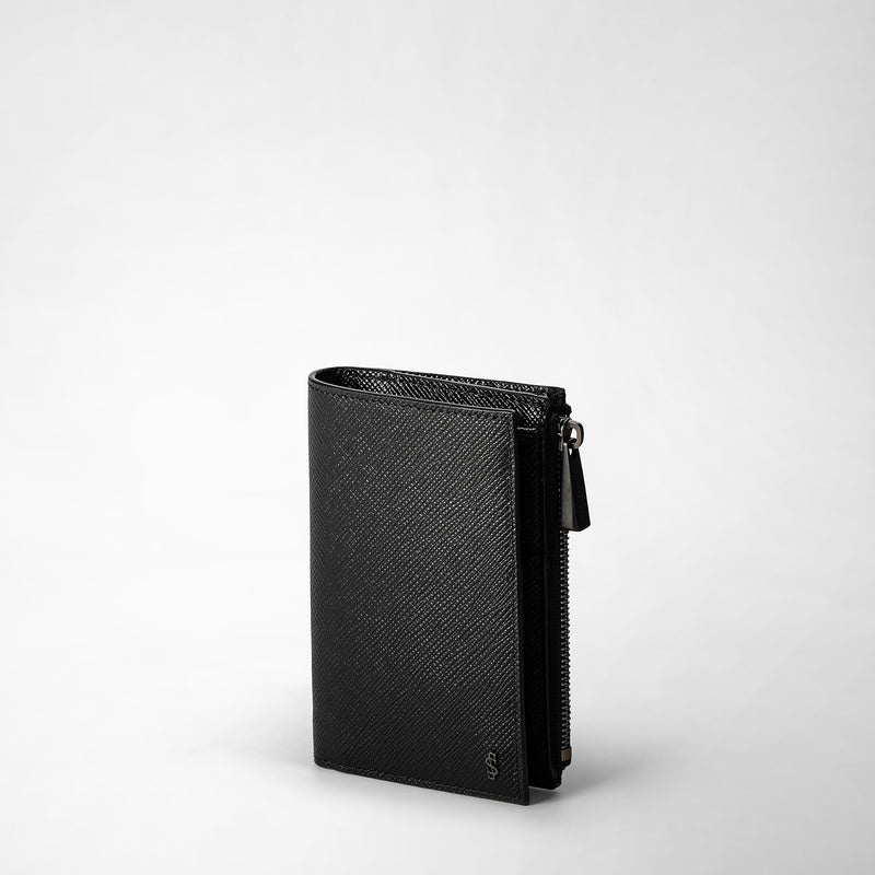 Serapian Vertical billfold zip evoluzione leather black eclipse Sconto