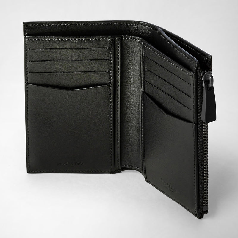 Serapian Vertical billfold with zip in stepan black black eclipse Offerta