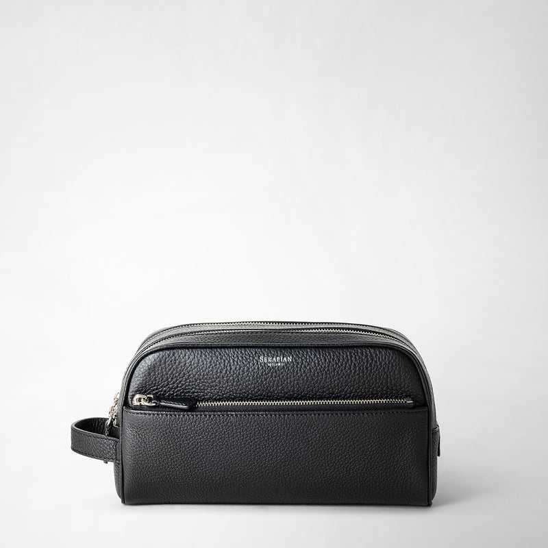 Serapian Trousse bagno doppia zip in pelle cachemire nero In Vendita
