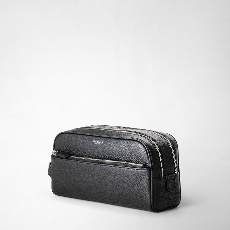 Serapian Trousse bagno doppia zip in pelle cachemire nero In Vendita