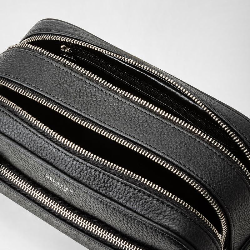Serapian Trousse bagno doppia zip in pelle cachemire nero In Vendita