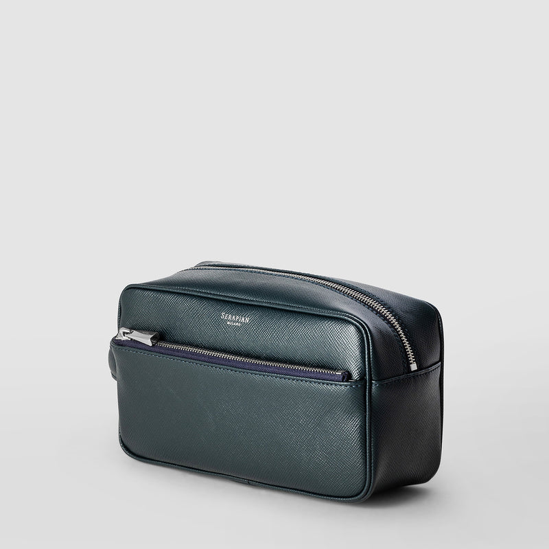Serapian Wash bag recycled twill evoluzione leather navy blue Saldi