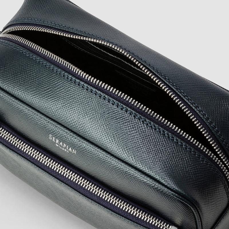Serapian Wash bag recycled twill evoluzione leather navy blue Saldi