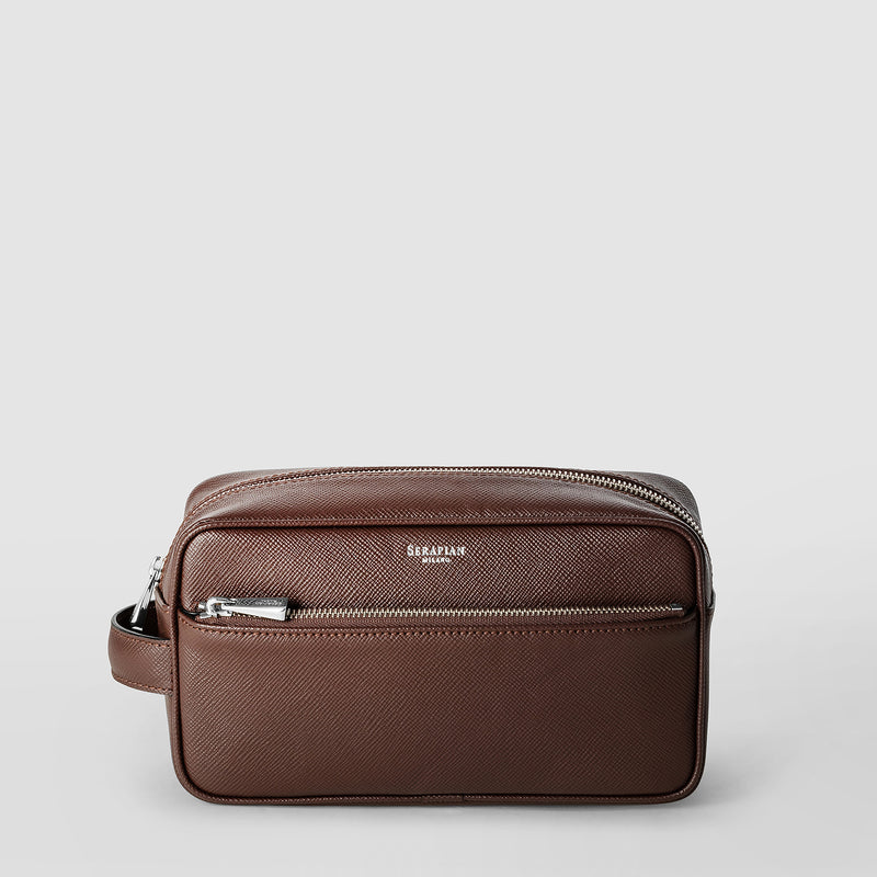 Serapian Wash bag recycled twill evoluzione leather burgundy Offerte