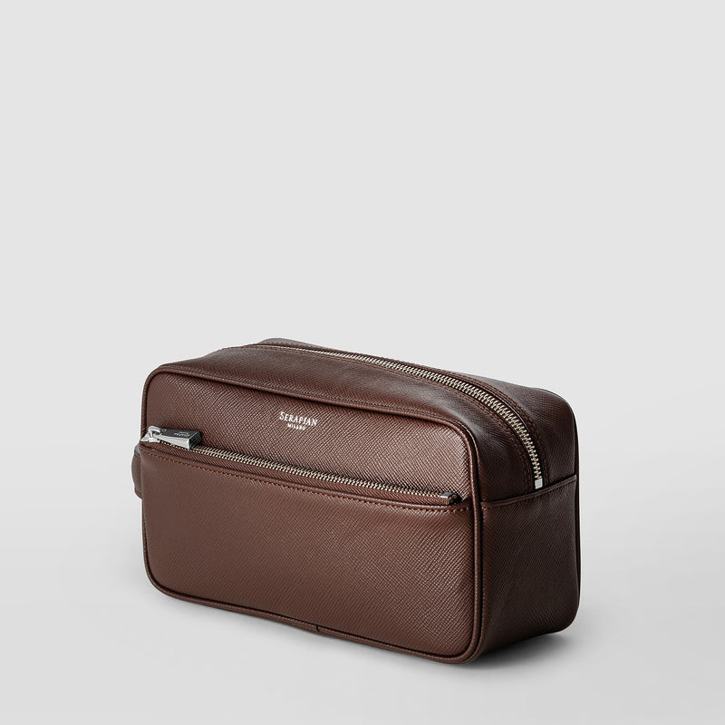 Serapian Wash bag recycled twill evoluzione leather burgundy Offerte