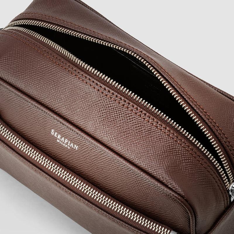 Serapian Wash bag recycled twill evoluzione leather burgundy Offerte