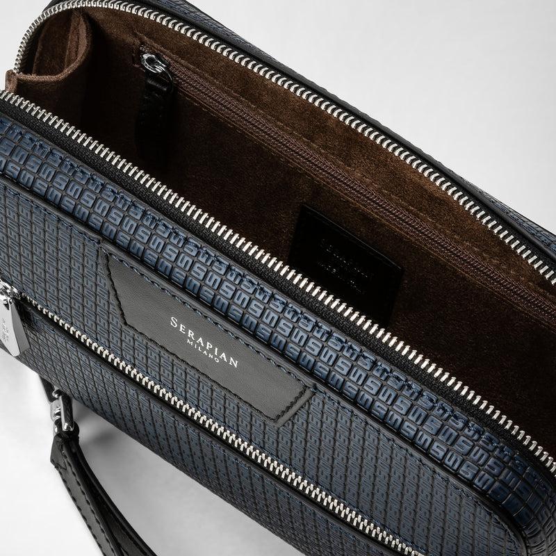 Serapian Pochette in stepan blu oceano-nero Saldi Di Fabbrica