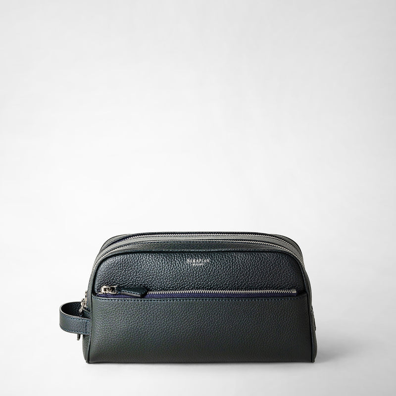 Serapian Trousse bagno doppia zip in pelle cachemire blu navy Vendite Flash