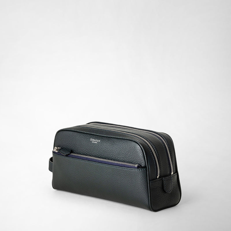 Serapian Trousse bagno doppia zip in pelle cachemire blu navy Vendite Flash