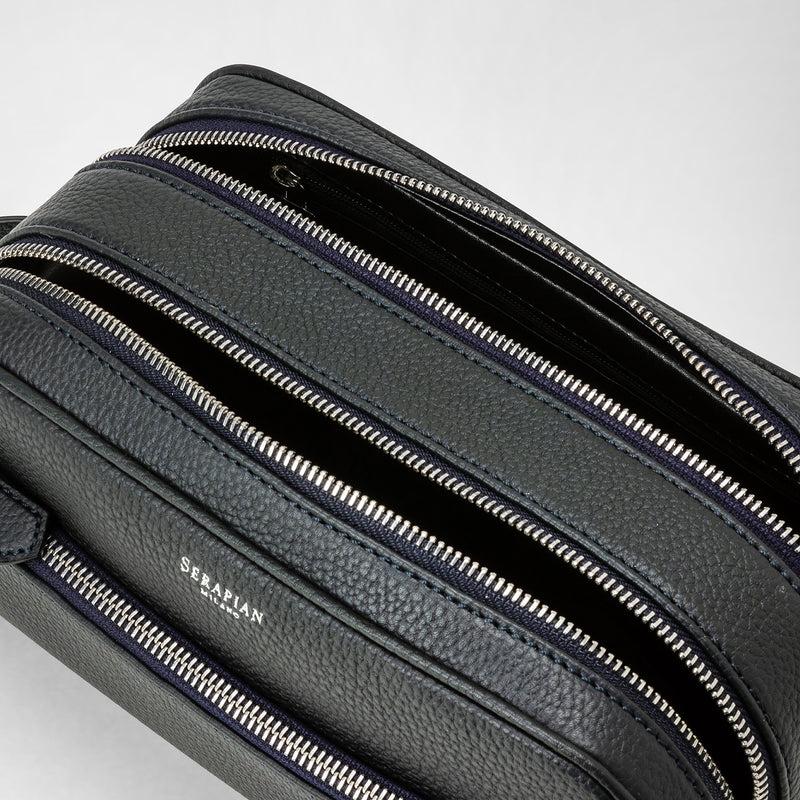 Serapian Trousse bagno doppia zip in pelle cachemire blu navy Vendite Flash