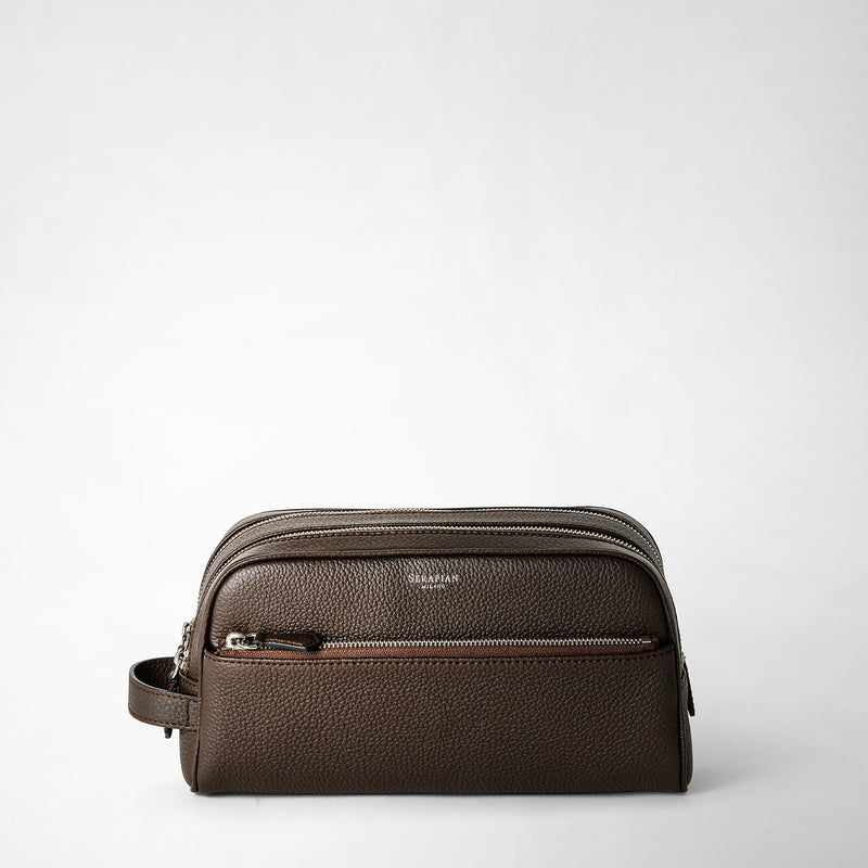 Serapian Trousse bagno doppia zip pelle cachemire espresso Moda