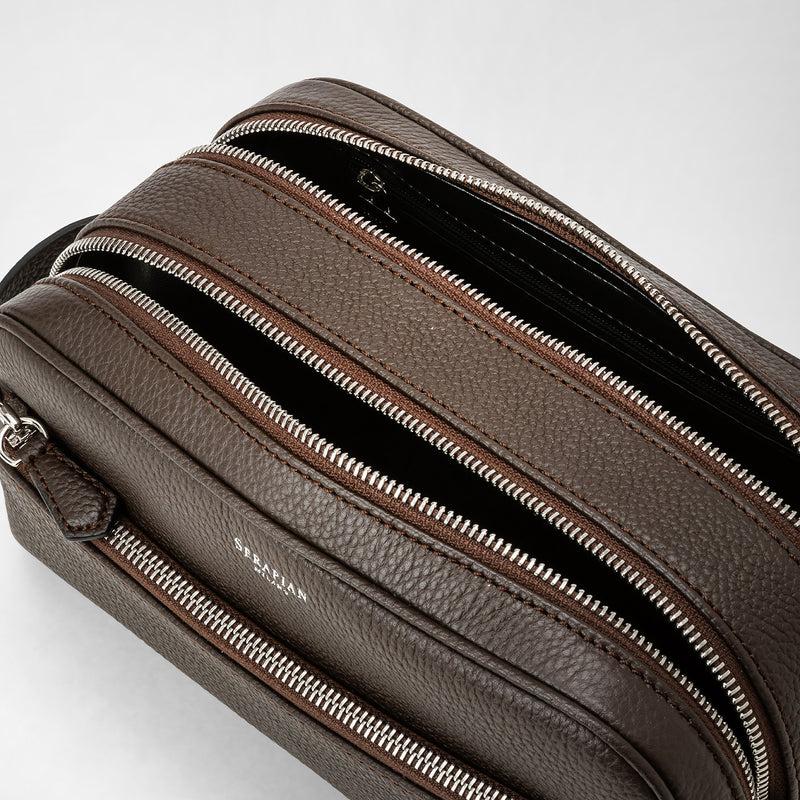 Serapian Trousse bagno doppia zip pelle cachemire espresso Moda