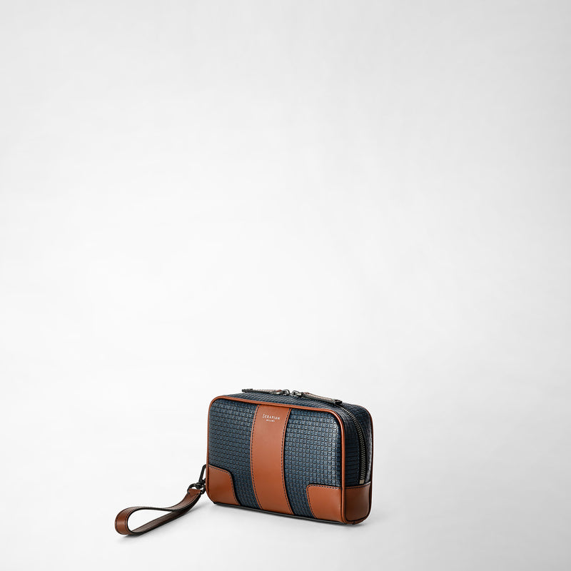 Serapian Pochette in stepan 72 blu oceano-cuoio Italy