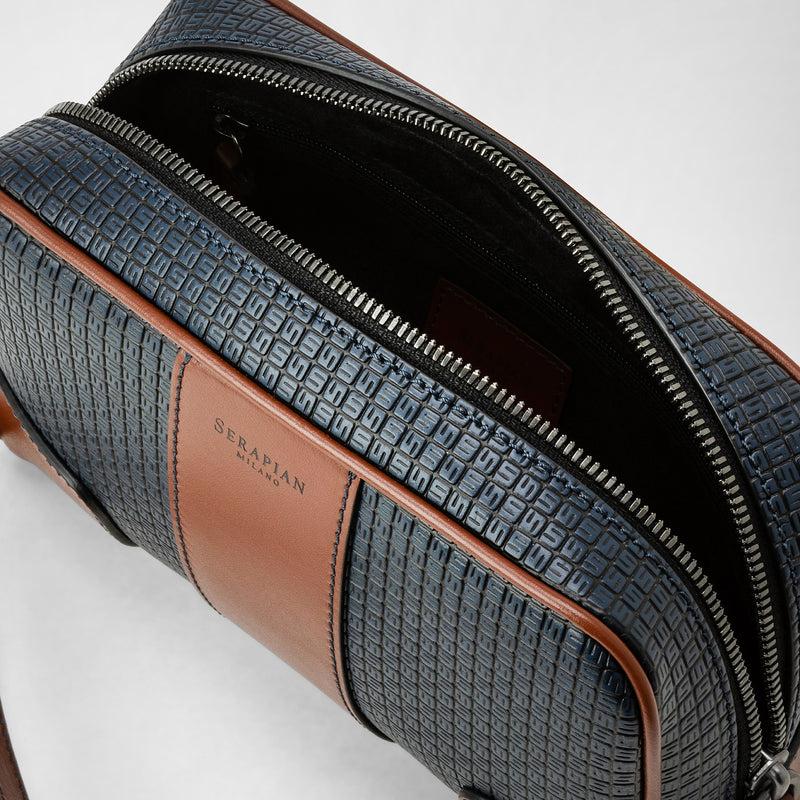 Serapian Pochette in stepan 72 blu oceano-cuoio Italy