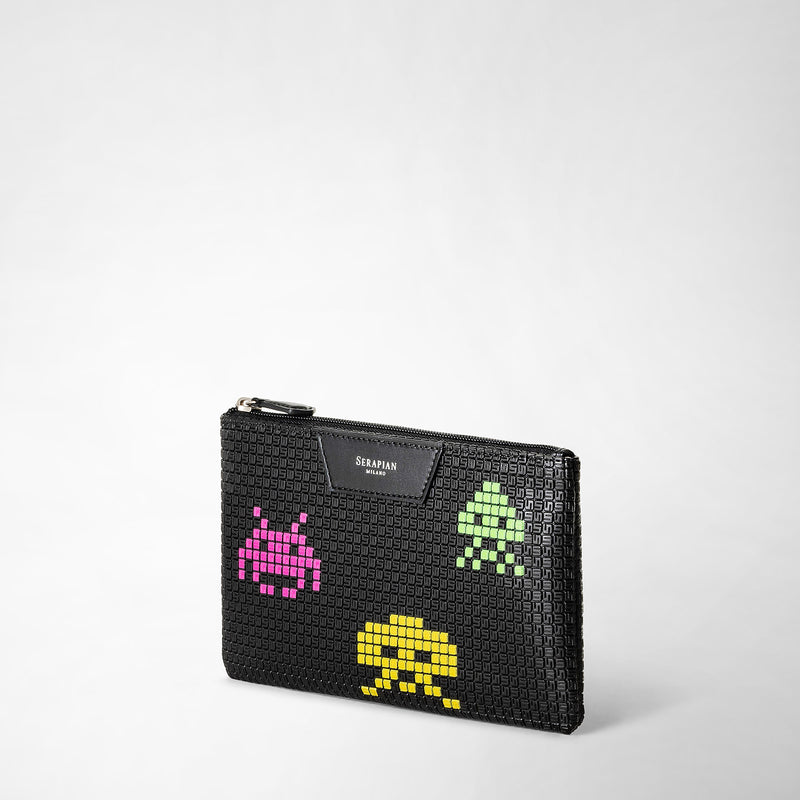Serapian Pouch con zip in stepan nero space invaders Ultimi due giorni