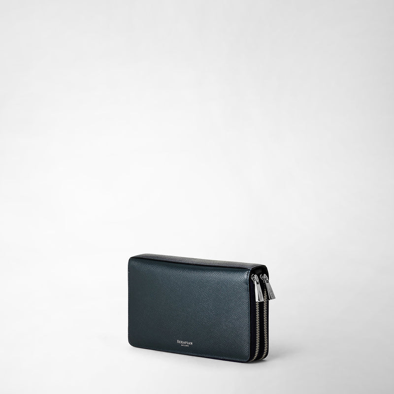 Serapian Pochette viaggio zip doppia pelle evoluzione blu navy Promozione temporanea
