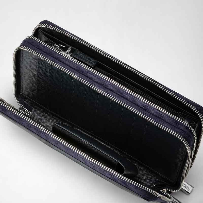 Serapian Pochette viaggio zip doppia pelle evoluzione blu navy Promozione temporanea