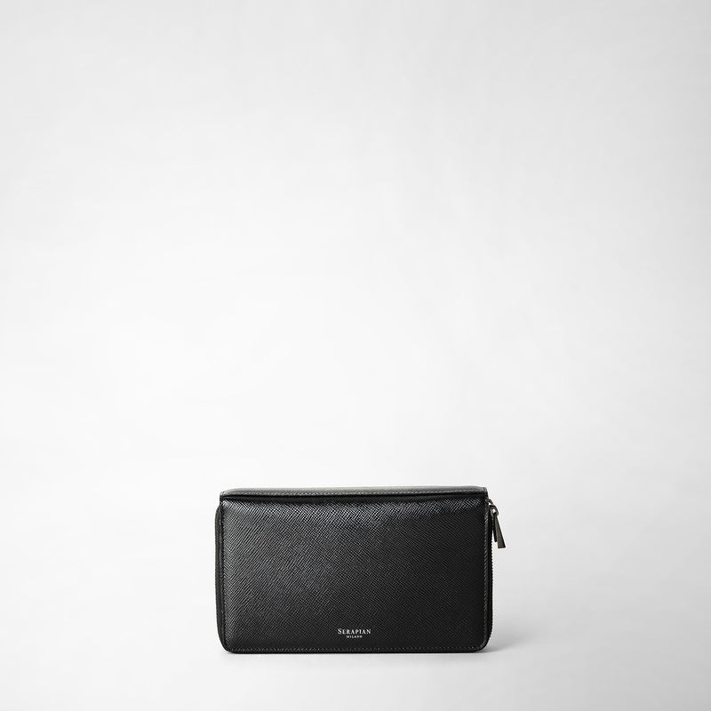 Serapian Pochette viaggio zip doppia pelle evoluzione nero Fino al 50% di sconto