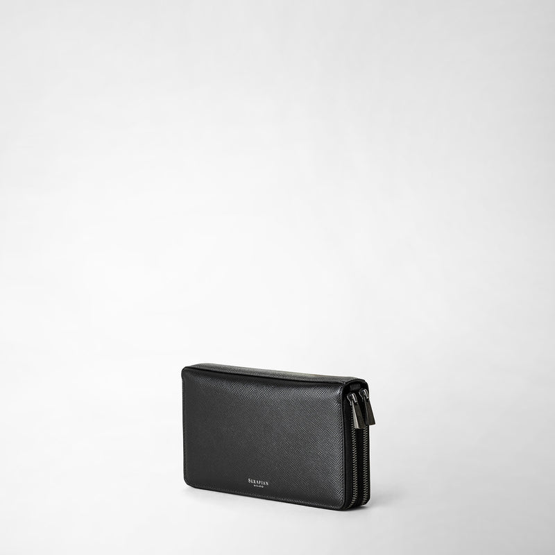 Serapian Pochette viaggio zip doppia pelle evoluzione nero Fino al 50% di sconto