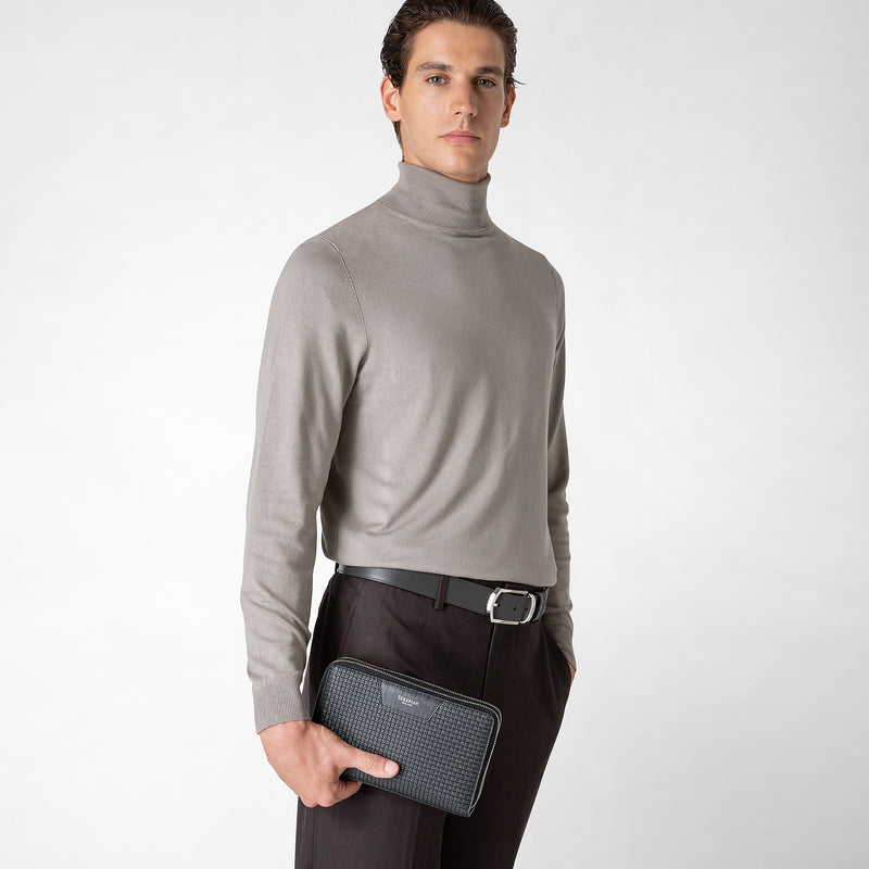 Serapian Pochette da viaggio zip doppia in stepan asfalto-nero Fino al 65% di sconto
