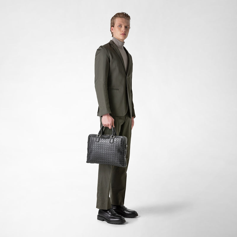 Serapian Extra slim briefcase in mosaico black Offerta migliore