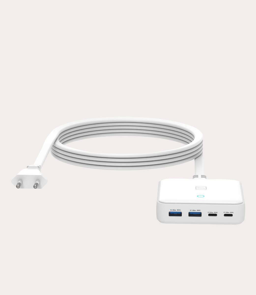 Tucano Cricabatteria 4 porte da scrivania da 65W USB-A/USB-C GaN con cavo da 1 5 mt e presa EU In Vendita