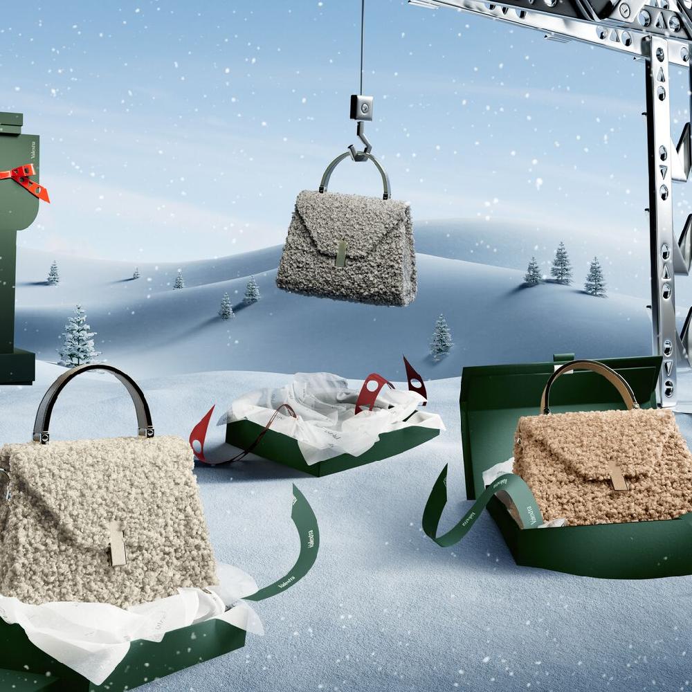 Valextra Borsa a mano da Donna di Lusso in Shearling Beige | Valextra Iside Prezzo Ridotto