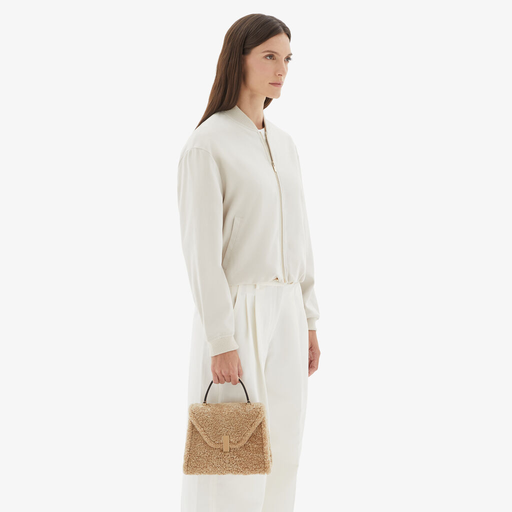 Valextra Borsa a mano da Donna di Lusso in Shearling Beige | Valextra Iside Prezzo Ridotto