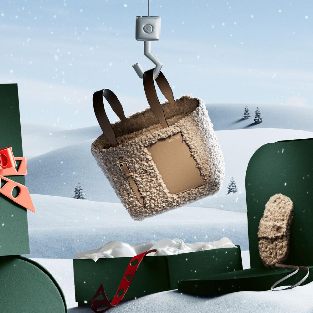 Valextra Borsa a secchiello da Donna in Shearling Beige | Valextra Soft Offerta