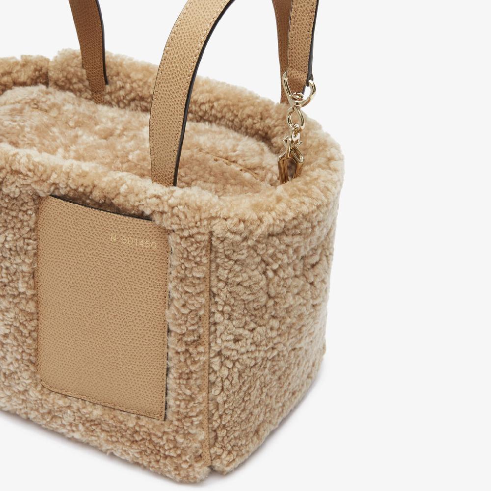 Valextra Borsa a secchiello da Donna in Shearling Beige | Valextra Soft Offerta